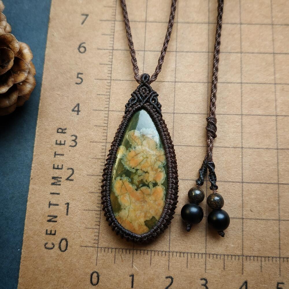 Rhyolite Macrame Necklace | Pendant size approx 4.9 cm