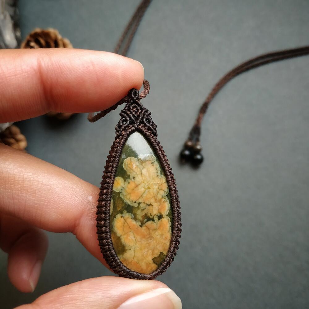 Rhyolite Macrame Necklace | Pendant size approx 4.9 cm