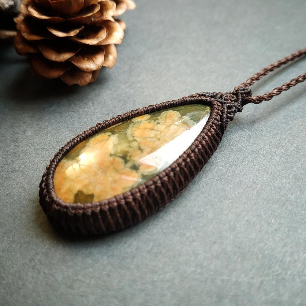 Rhyolite Macrame Necklace | Pendant size approx 4.9 cm
