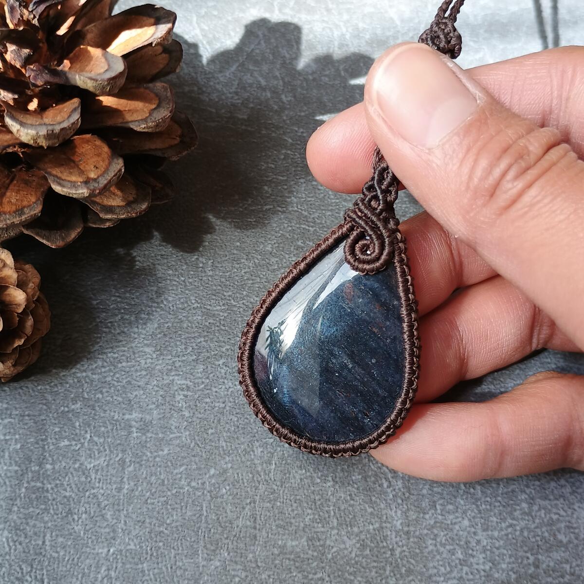 Blue Aventurine Macrame Necklace | Pendant size approx 5.4 cm