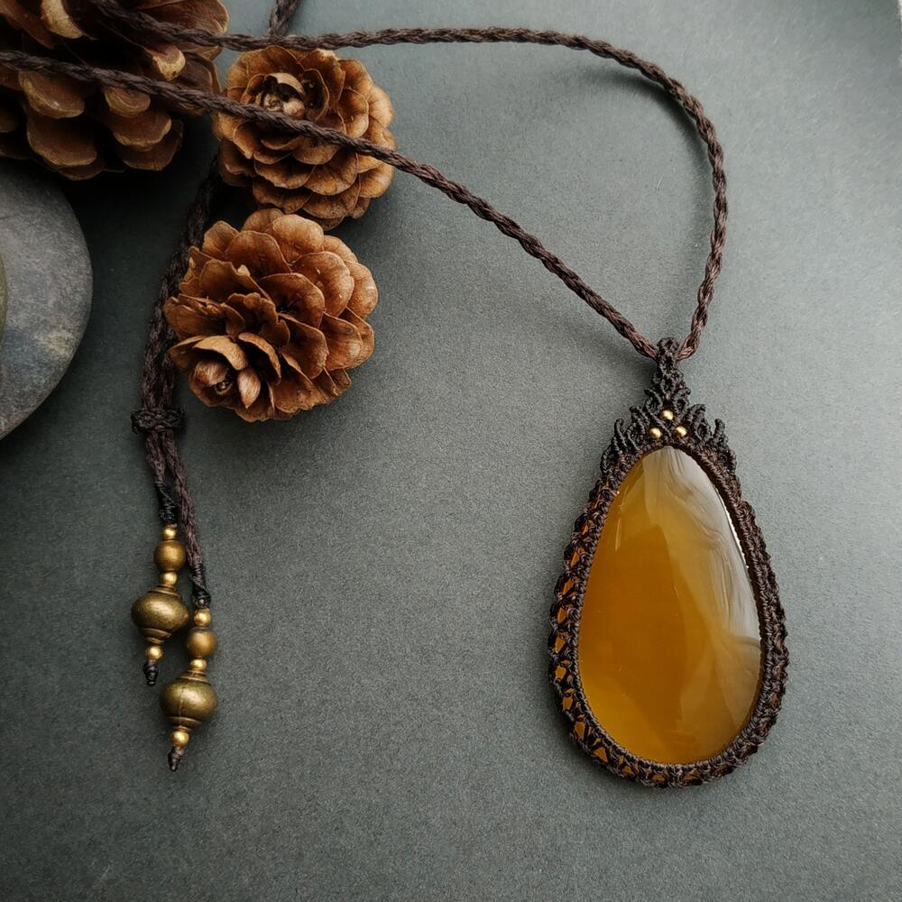 Yellow Chalcedony Macrame Necklace | Pendant size approx 5.9 cm - SOLD