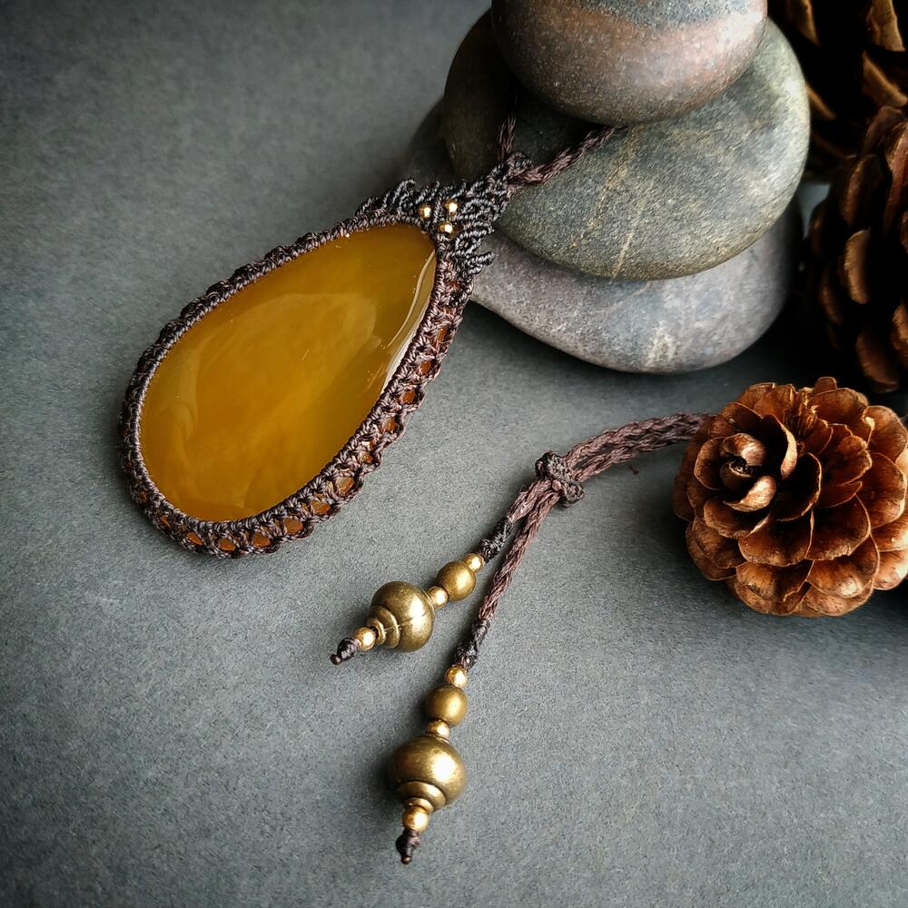 Yellow Chalcedony Macrame Necklace | Pendant size approx 5.9 cm - SOLD