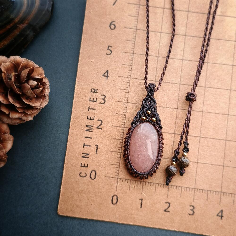 Peach Moonstone Macrame Necklace | Pendant size approx 3.7 cm - SOLD