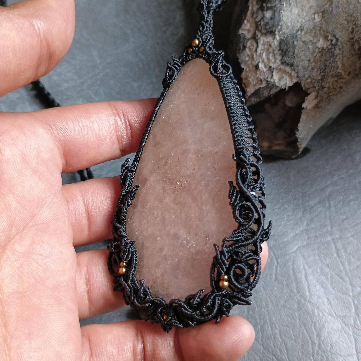 Moonstone Macrame Necklace | Freehand Design | Pendant size approx 10.5 cm