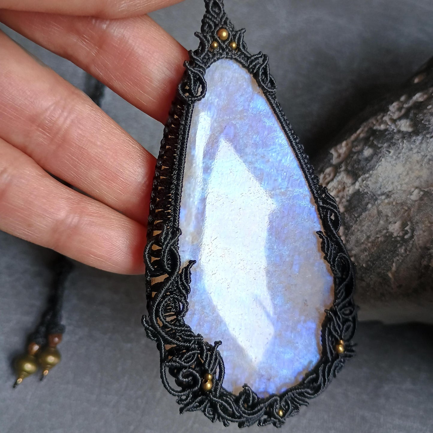Moonstone Macrame Necklace | Freehand Design | Pendant size approx 10.5 cm