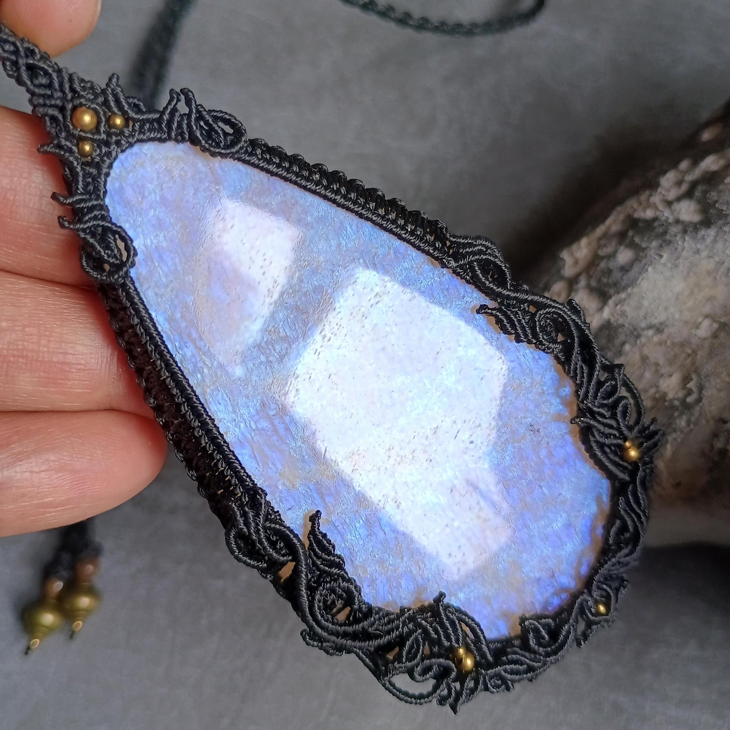 Moonstone Macrame Necklace | Freehand Design | Pendant size approx 10.5 cm
