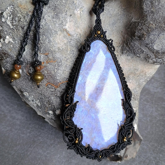 Moonstone Macrame Necklace | Freehand Design | Pendant size approx 10.5 cm