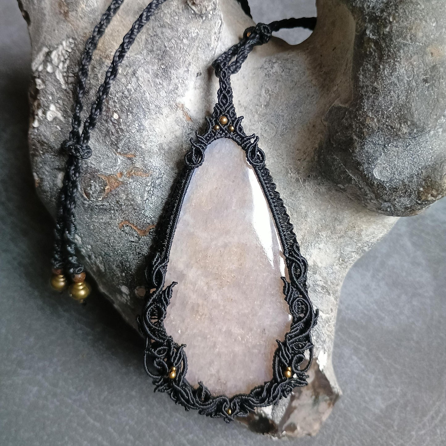 Moonstone Macrame Necklace | Freehand Design | Pendant size approx 10.5 cm