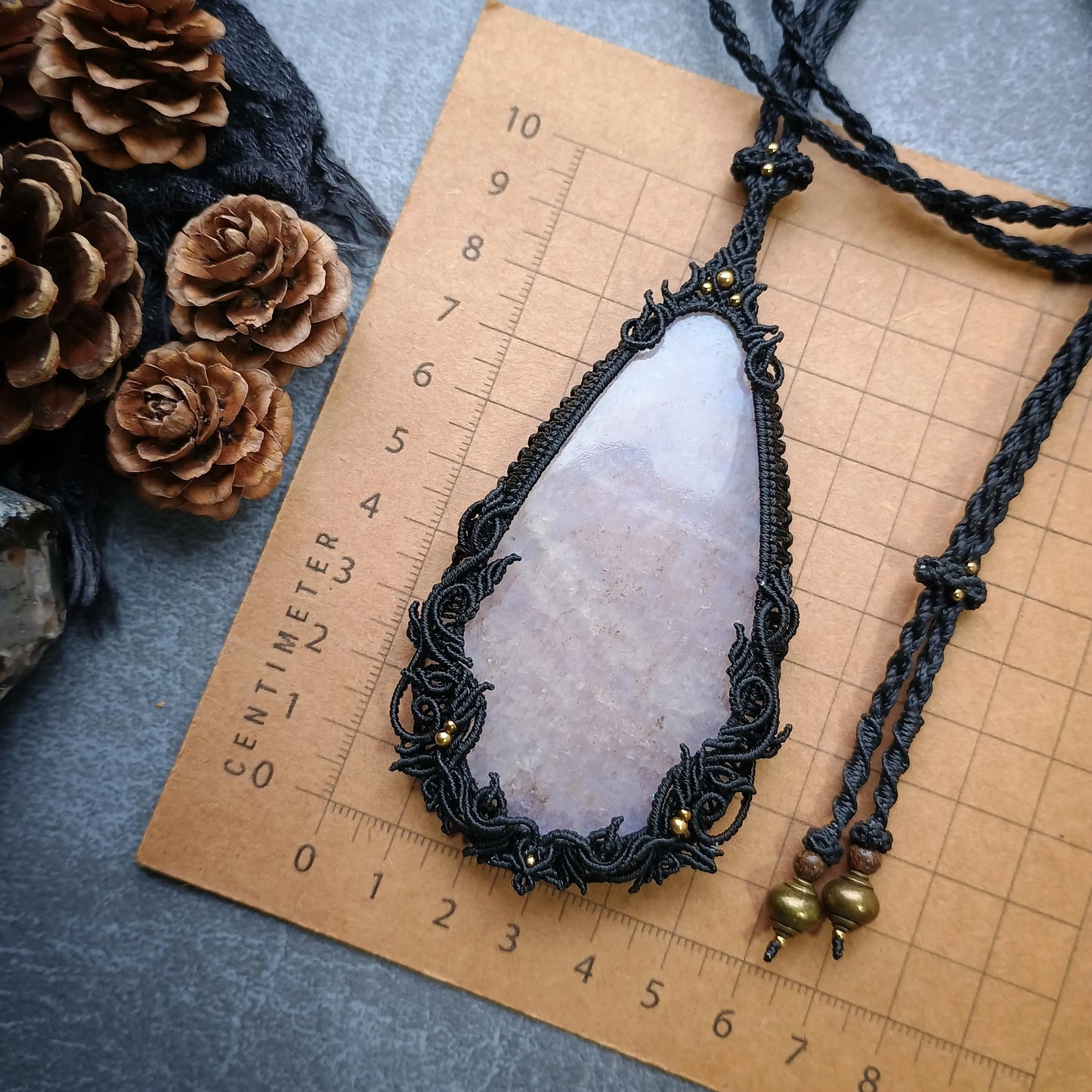 Moonstone Macrame Necklace | Freehand Design | Pendant size approx 10.5 cm