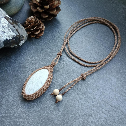 White Scolecite Macrame Necklace | Pendant size approx 5 cm