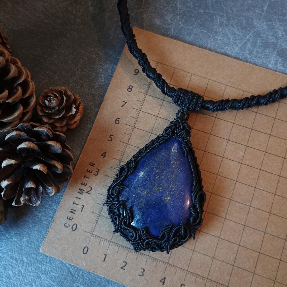 The Magic Blue | Lapis Lazuli Macrame Necklace | Freehand Design | Pendant size approx 7.4 cm