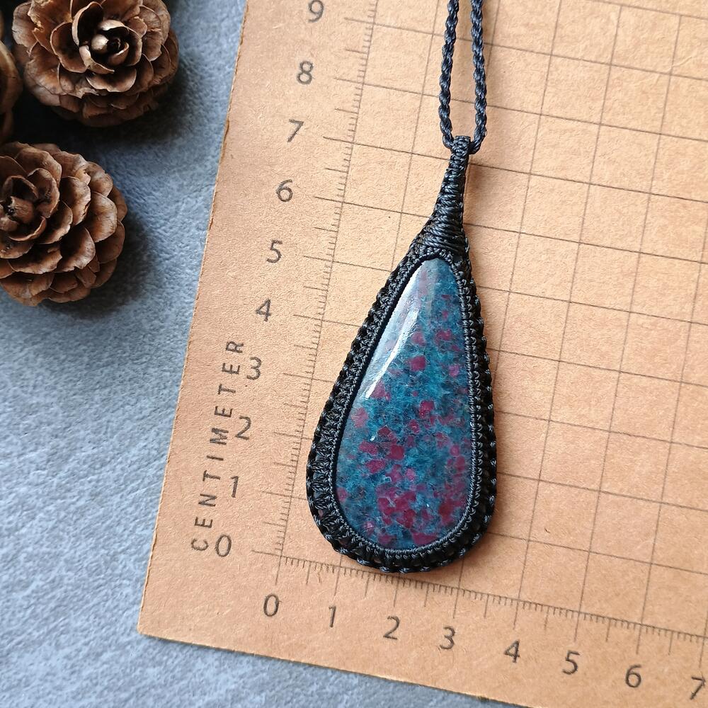Ruby Kyanite Macrame Necklace | Pendant size approx 7.2 cm