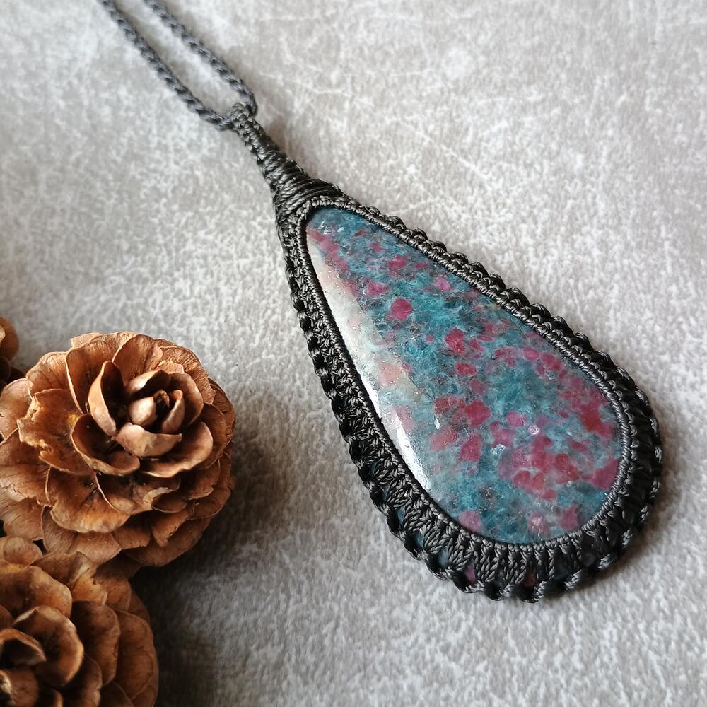 Ruby Kyanite Macrame Necklace | Pendant size approx 7.2 cm