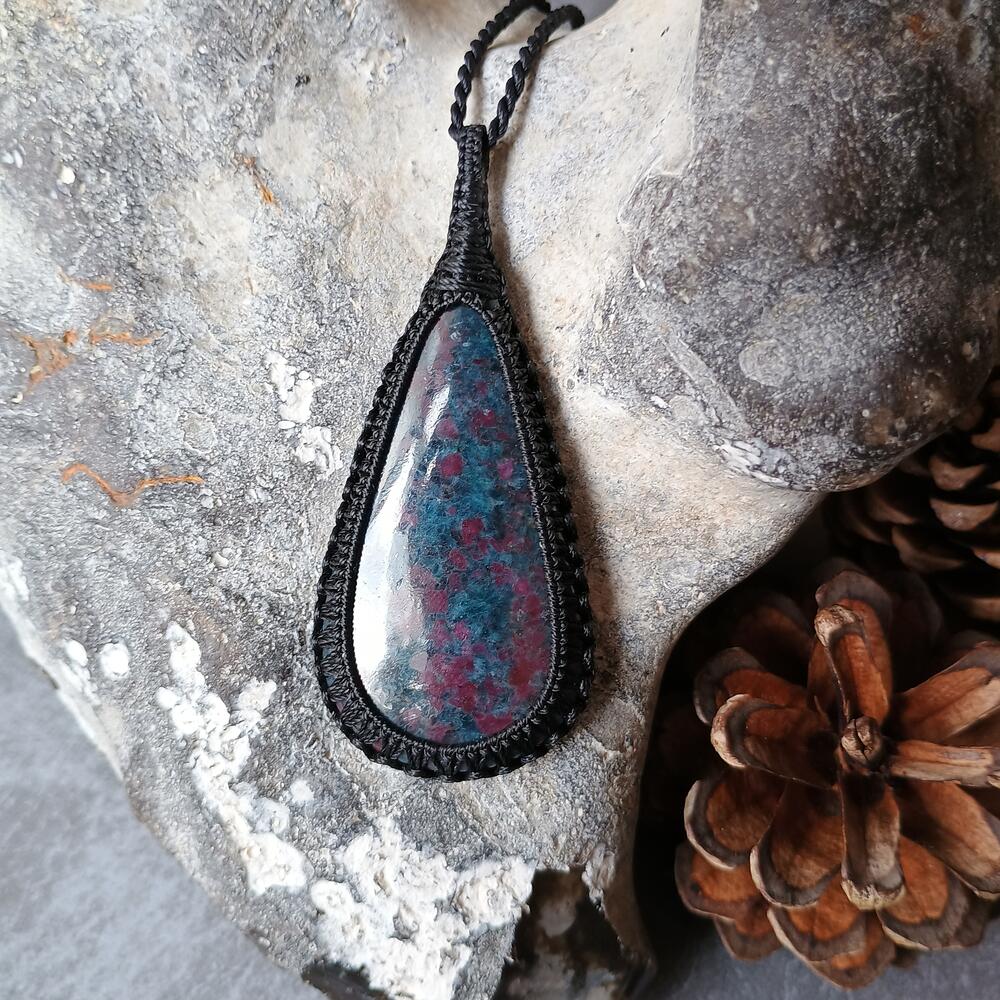 Ruby Kyanite Macrame Necklace | Pendant size approx 7.2 cm