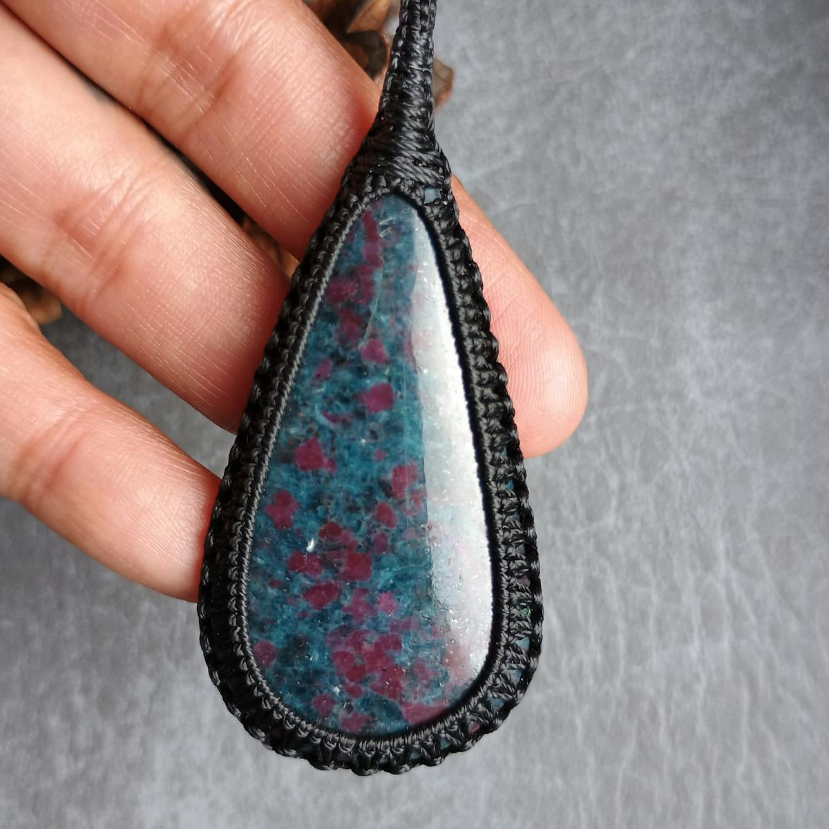 Ruby Kyanite Macrame Necklace | Pendant size approx 7.2 cm