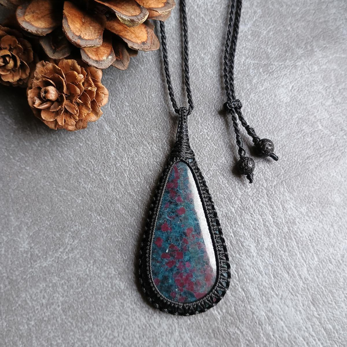 Ruby Kyanite Macrame Necklace | Pendant size approx 7.2 cm