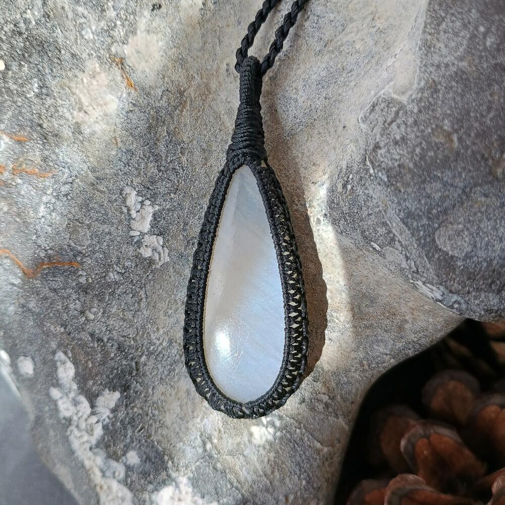 Moonstone Macrame Necklace | Pendant size approx 6.1 cm - SOLD
