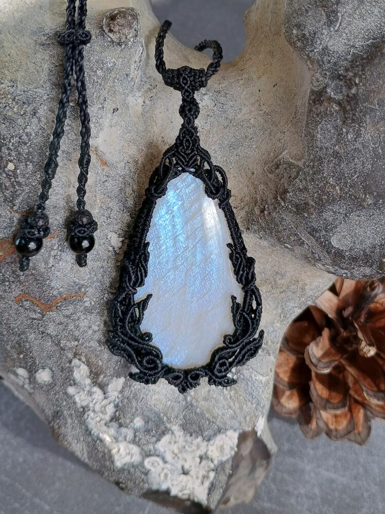 Kinaree - Moonstone Macrame Necklace | Freehand Design | Pendant size approx 7.2 cm