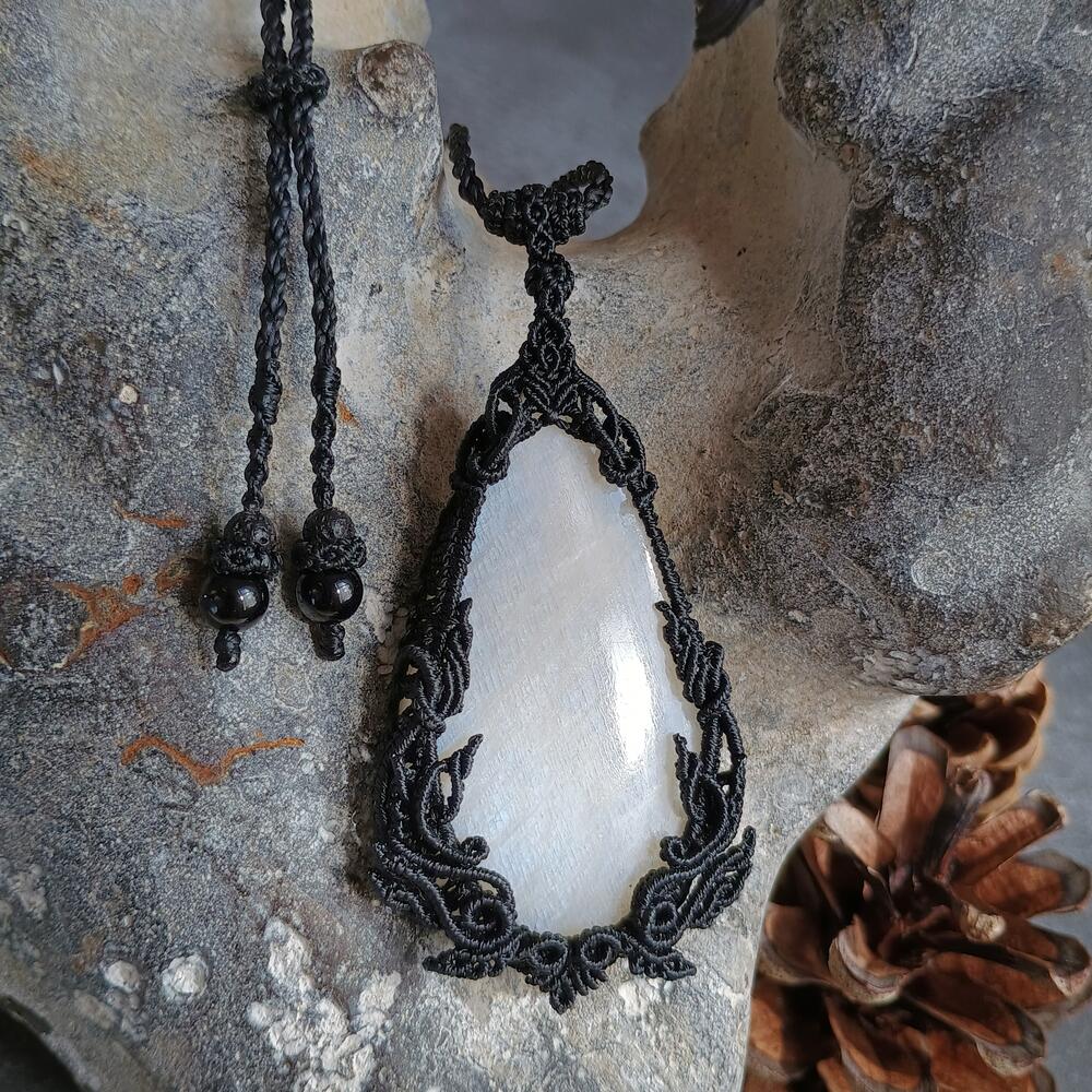Kinaree - Moonstone Macrame Necklace | Freehand Design | Pendant size approx 7.2 cm