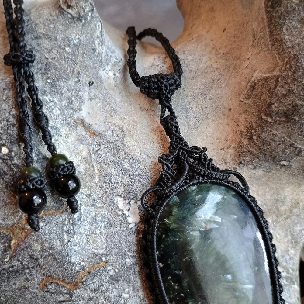 Seraphinite Macrame Necklace | Pendant size approx 8.3 cm