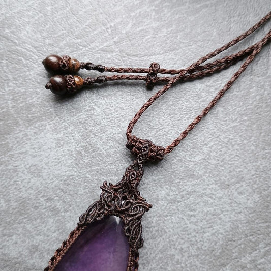 Amethyst Macrame Necklace | Pendant size approx 6 cm