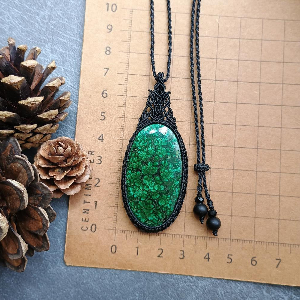 Malachite Macrame Necklace | Pendant size approx 7 cm
