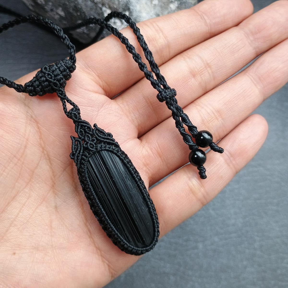 Black Tourline Macrame Necklace - SOLD