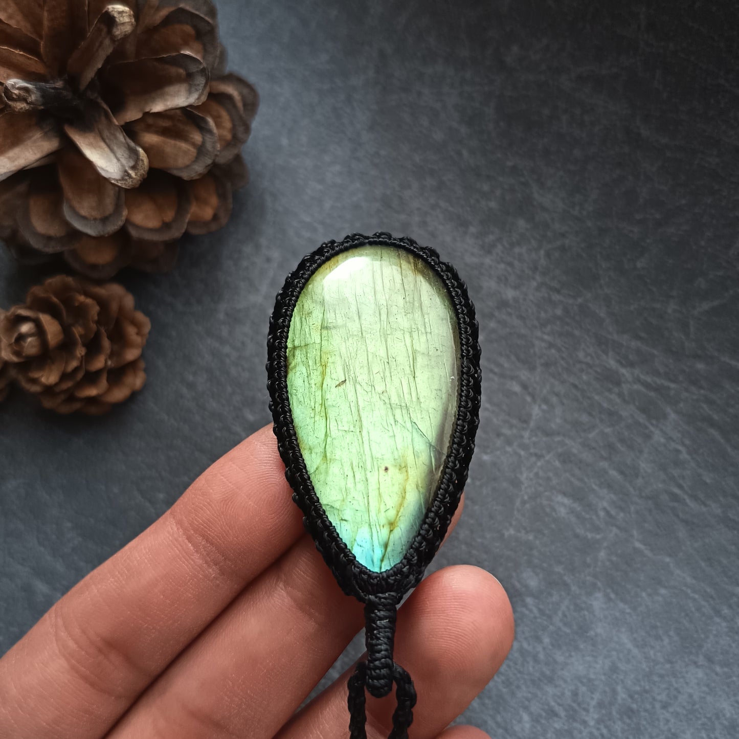 Labradorite Macrame Necklace | Pendant size approx 6.5 cm - Clearance