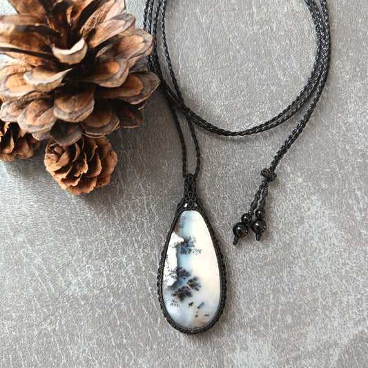 Dendritic Opal Macrame Necklace | Pendant size approx 6.3 cm