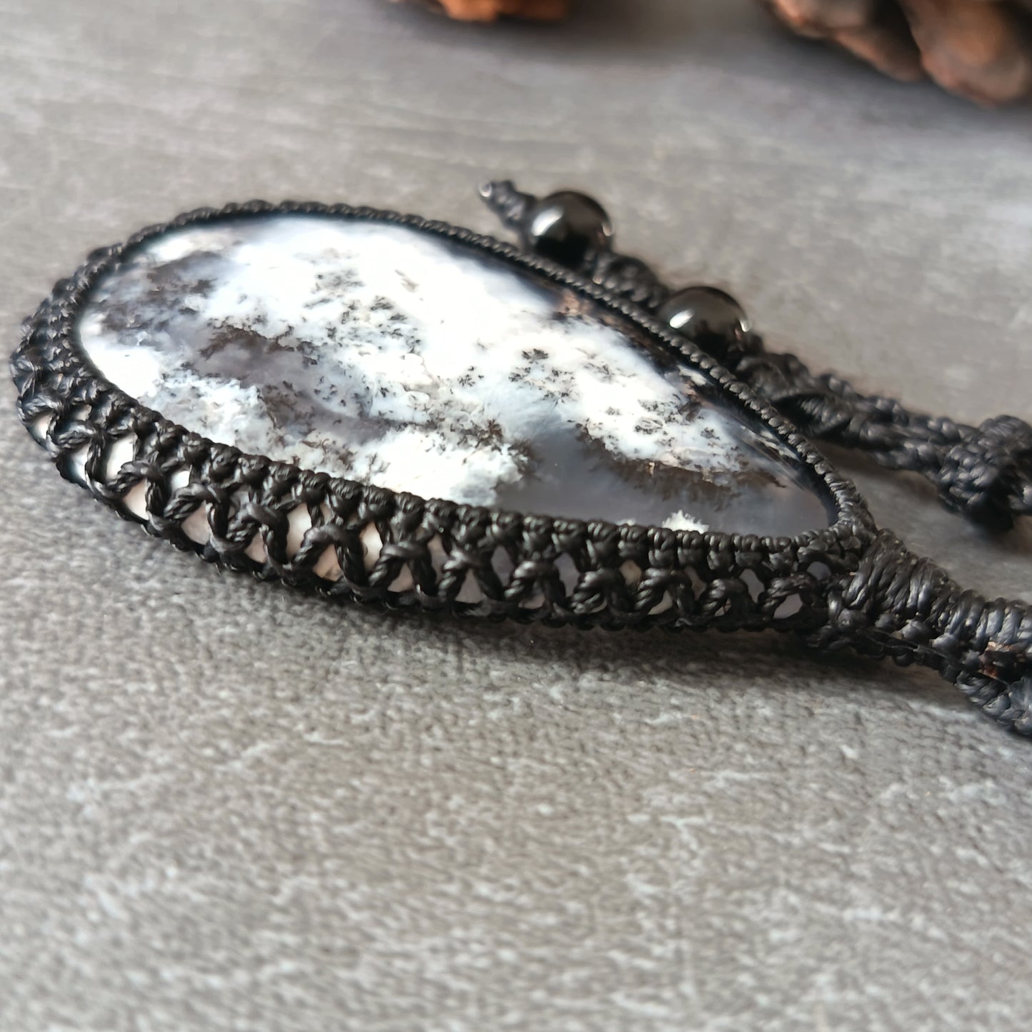 Dendritic Opal Macrame Necklace | Pendant size approx 6.2 cm