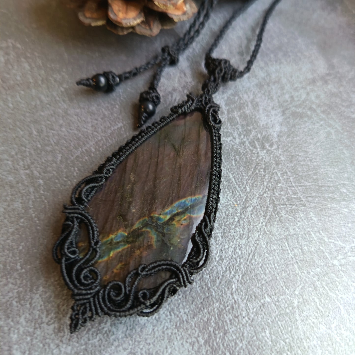 Purple Labradorite Macrame Necklace | Freehand Design | Pendant size approx 9.4 cm