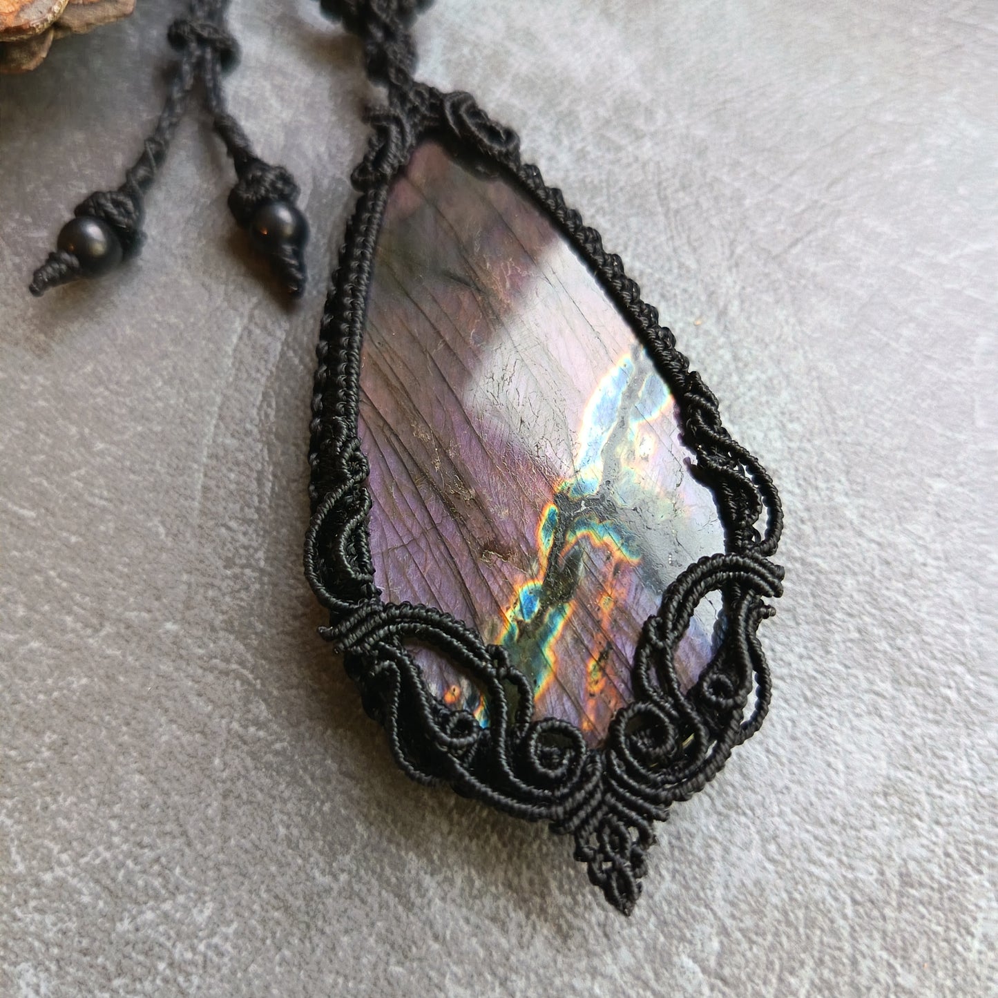 Purple Labradorite Macrame Necklace | Freehand Design | Pendant size approx 9.4 cm