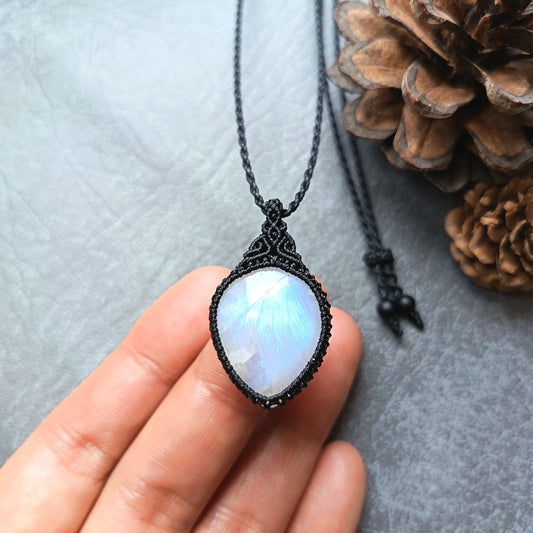 Moonstone Macrame Necklace | Pendant size approx 3.6 cm