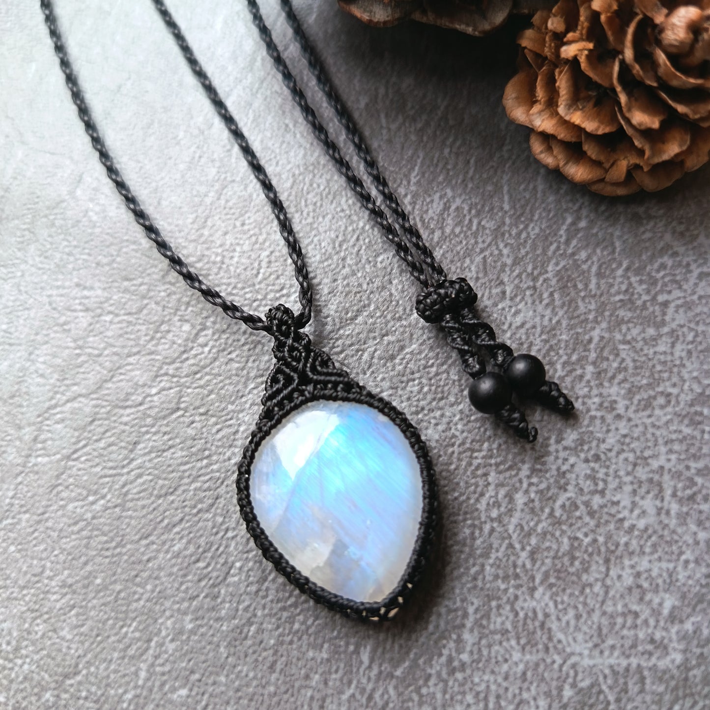 Moonstone Macrame Necklace | Pendant size approx 3.6 cm
