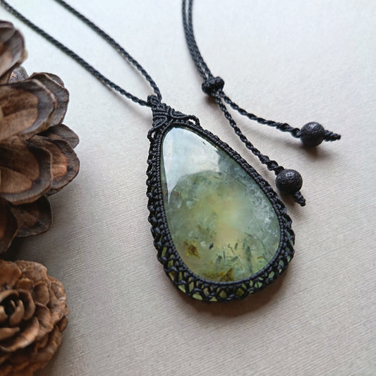 Prehnite Macrame Necklace | Pendant size approx 6 cm