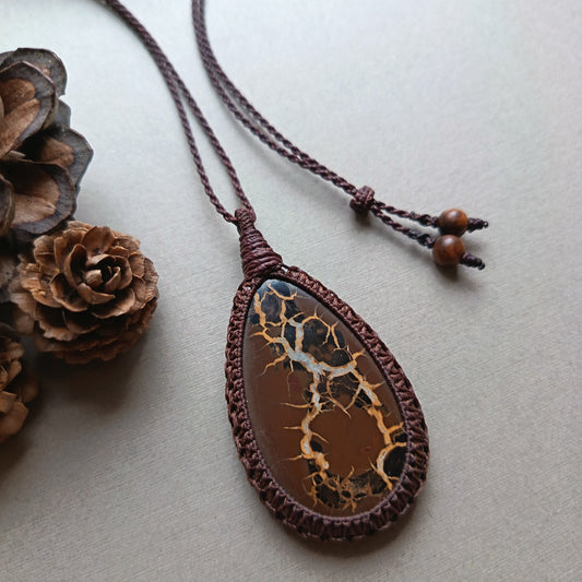 Septarian Macrame Necklace | Pendant size 6.4 cm