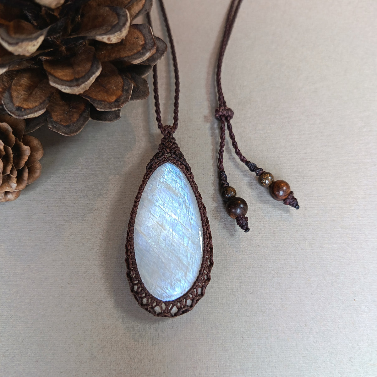 Moonstone Macrame Necklace | Pendant size 5.5 cm