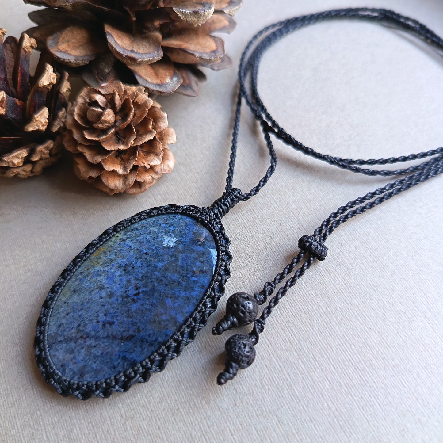 Dumortierite Macrame Necklace | Pendant size approx 5.9 cm