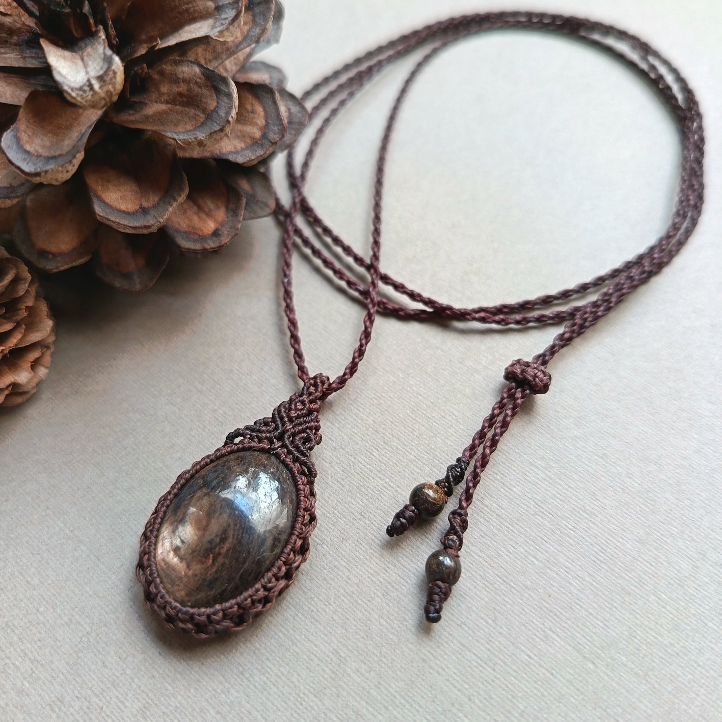 Brown Sapphire Macrame Necklace | Pendant size approx 4 cm