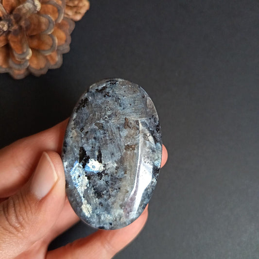 Larvikite, Palm Stone, Oval shape, 59x38x10 mm, 41.7g [PALM-P07]