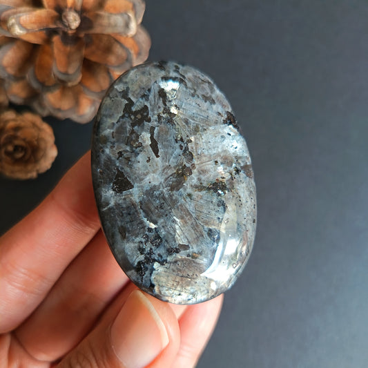 Larvikite, Palm Stone, Oval shape, 58x38x14 mm, 49.6g [PALM-R01]
