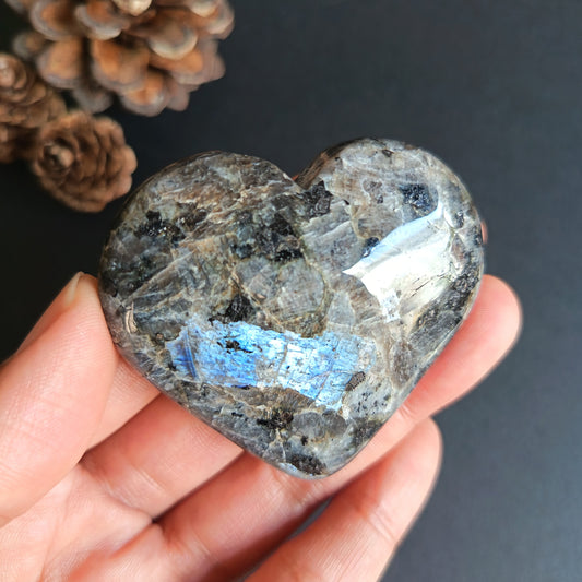 Larvikite, Heart Shape, Palm Stone, 53x58x17 mm, 72.6g [PALM-R04]