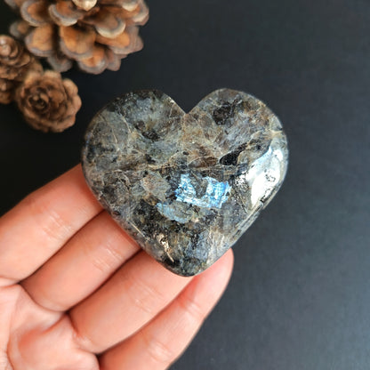Larvikite, Heart Shape, Palm Stone, 52x57x18 mm, 73g [PALM-R05]