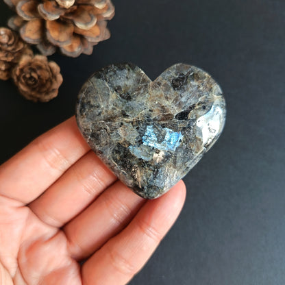 Larvikite, Heart Shape, Palm Stone, 52x57x18 mm, 73g [PALM-R05]