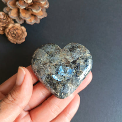 Larvikite, Heart Shape, Palm Stone, 52x57x18 mm, 73g [PALM-R05]