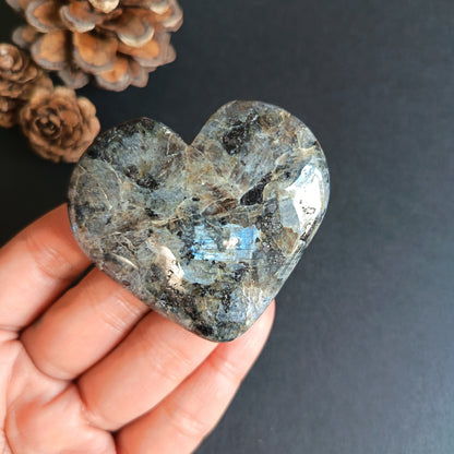 Larvikite, Heart Shape, Palm Stone, 52x57x18 mm, 73g [PALM-R05]
