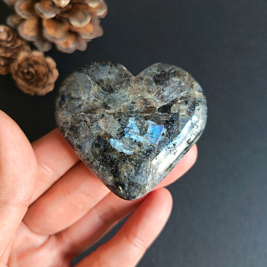 Larvikite, Heart Shape, Palm Stone, 52x57x18 mm, 73g [PALM-R05]