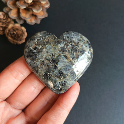 Larvikite, Heart Shape, Palm Stone, 52x57x18 mm, 73g [PALM-R05]