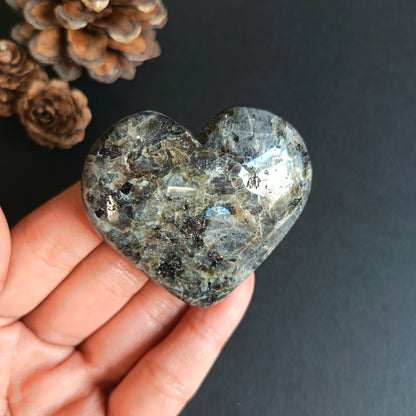 Larvikite, Heart Shape, Palm Stone, 52x57x18 mm, 73g [PALM-R05]
