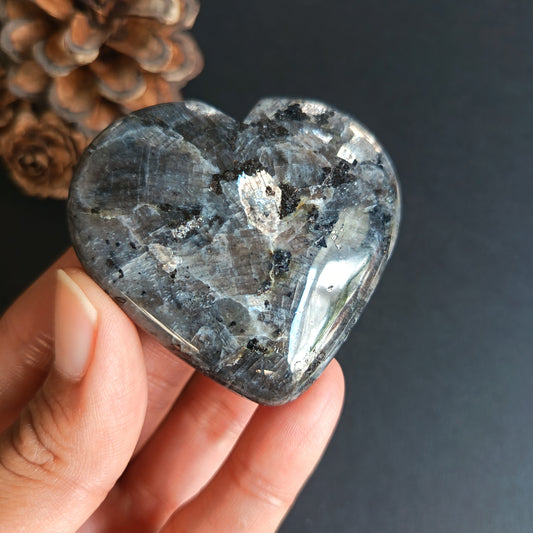 Larvikite, Heart Shape, Palm Stone, 52x58x18 mm, 78.3g [PALM-R06]